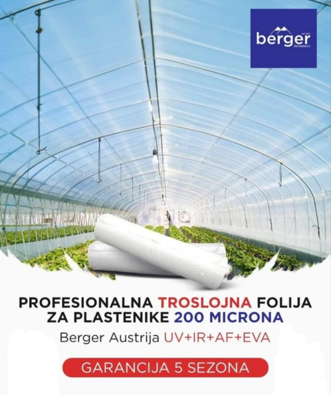 Folije Berger 200microna folija za plastenik 5 sezona garancija